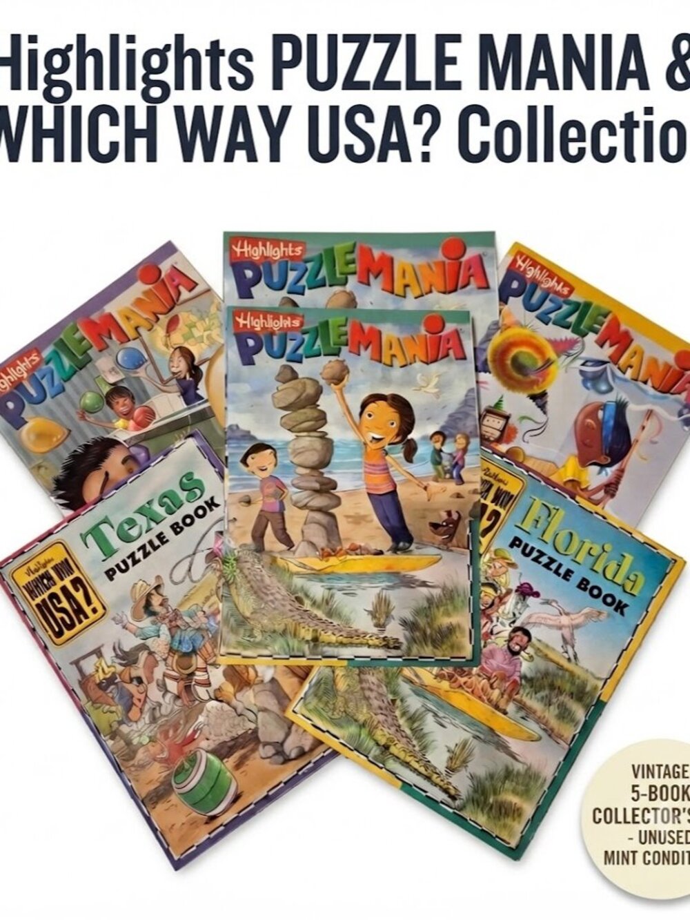 VTG 90s Highlights Puzzle Mania & Which Way USA Books Lot of 5 Unused Deadstock